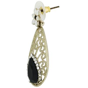 Pear Flower Filigree Antique Rhodium Pearl Black Earring For Women 2