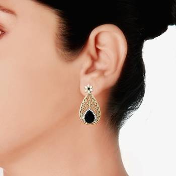 Pear Flower Filigree Antique Rhodium Pearl Black Earring For Women 3