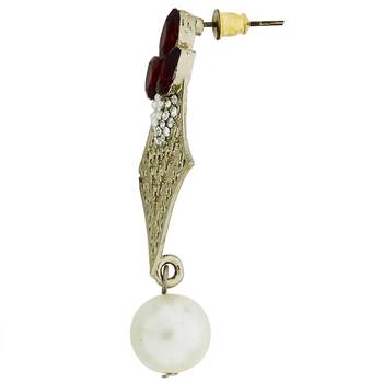 Pear Flower Filigree Antique Rhodium Pearl Red Earring For Women 3