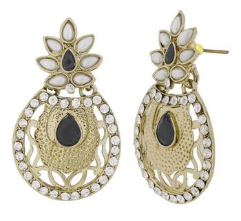 Flower Filigree Antique Rhodium Pearl Black Earring For Women 1