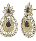 Flower Filigree Antique Rhodium Pearl Black Earring For Women