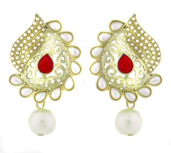 Paisley Filigree Antique Rhodium Pearl Red Earring For Women 1