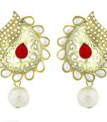 Paisley Filigree Antique Rhodium Pearl Red Earring For Women