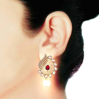 Paisley Filigree Antique Rhodium Pearl Red Earring For Women 3