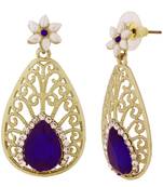Pear Flower Filigree Antique Rhodium Pearl Blue Earring For Women