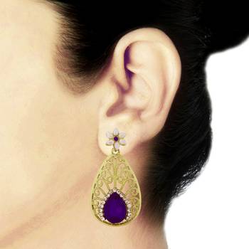 Pear Flower Filigree Antique Rhodium Pearl Blue Earring For Women 3