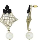 Pear Flower Filigree Antique Rhodium Pearl Black Earring For Women