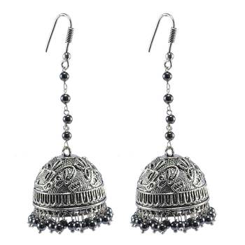 Temple Jhumki Earrings With Hematite Beads-Indian Garba Festival Jewelry 1
