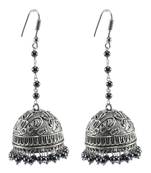 Temple Jhumki Earrings With Hematite Beads-Indian Garba Festival Jewelry