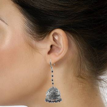 Temple Jhumki Earrings With Hematite Beads-Indian Garba Festival Jewelry 2