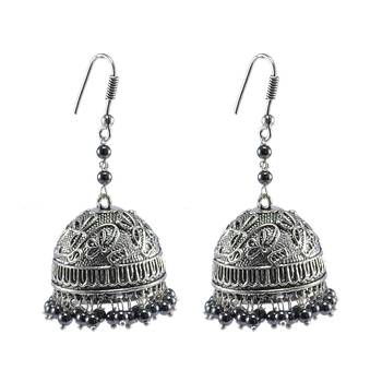 Royal Tradional Jewellery-Hematite  Jhumka Earrings With Oxidized Finish 1