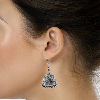 Royal Tradional Jewellery-Hematite  Jhumka Earrings With Oxidized Finish 2