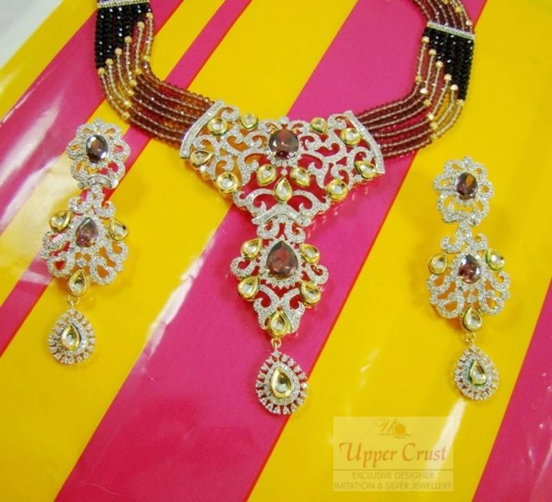 Multi Kundan CZ Bridal Necklace Earring Set UpperCrust Jewellery 16658