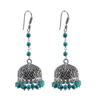 Large Statement Jhumka-Tribal Earrings-Treated Turquoise Beads Big Jhumki-Tribal Jewelry- 1