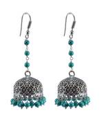 Large Statement Jhumka-Tribal Earrings-Treated Turquoise Beads Big Jhumki-Tribal Jewelry-