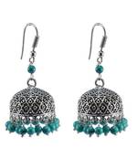 Ethnic Oxidized Jhumka With Reconstituted Turquoise Beads-Handcrafted Tribal Jewelry-