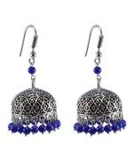 Indian Beautiful Oxidized Jhumka Earrings-Reconstituted Lapis Beads Jaipur Jewellery