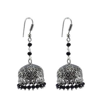 Jaipur Jewelry Ethnich Collecton  -Black Crystal Beads Crafted Jhumki 1