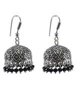 Antiquated Black Metal Jhumki Earrings With Tiny Black Crystals
