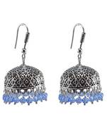 Tribal Jhumka With Tanzanite Crystals-Antique Silver Polished Jhumka-Punjabi Wedding Jewelry