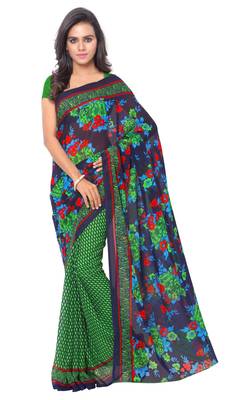 Green printed georgette saree with blouse 1