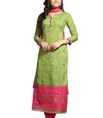 Green Embroidered Cotton Poly Unstitched Salwar With Dupatta