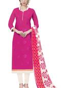 Pink embroidered chanderi unstitched salwar with dupatta