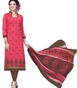 Pink embroidered chanderi unstitched salwar with dupatta