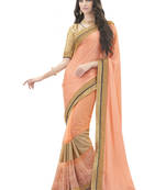 Peach embroidered chiffon saree with blouse