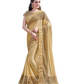 Beige embroidered lycra saree with blouse