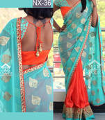 Sky blue embroidered georgette saree with blouse