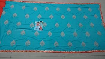 Sky blue embroidered georgette saree with blouse 3