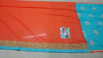 Sky blue embroidered georgette saree with blouse 4