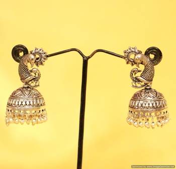Silver Plated Antique Peacock Jhumka'S 1