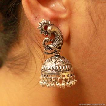 Silver Plated Antique Peacock Jhumka'S 2