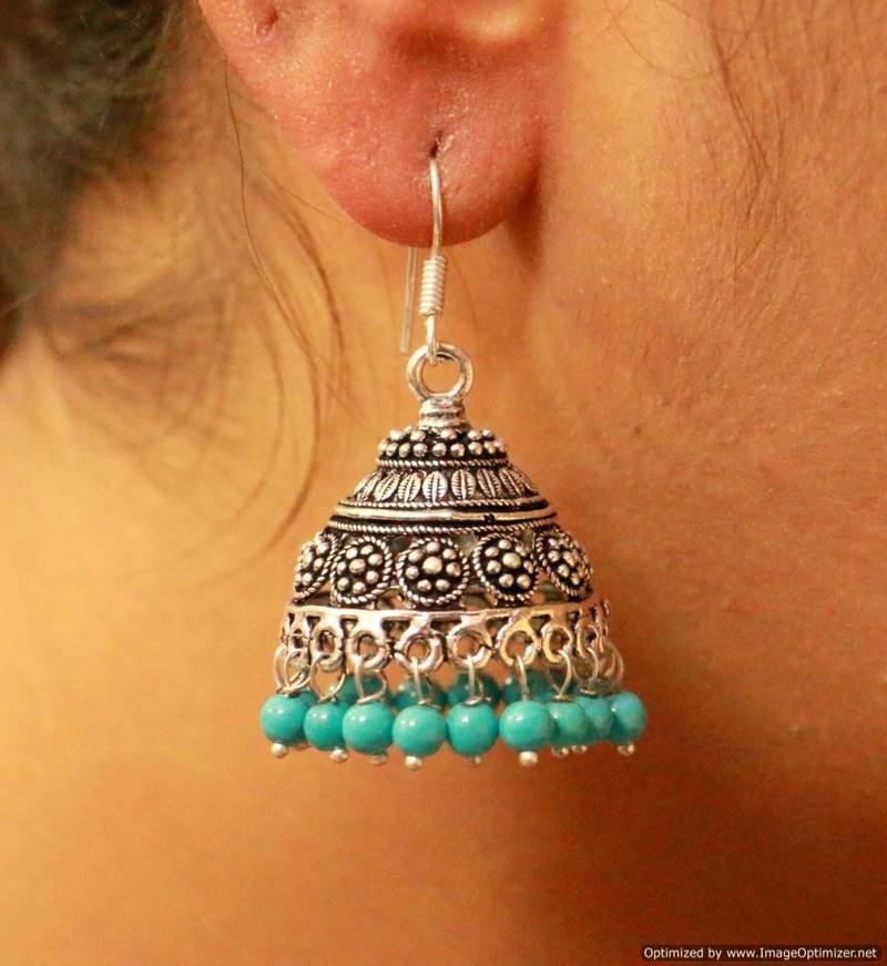 Antique Silver plated Turquoise Jhumka's Sanvi Jewels Pvt. Ltd. 1613435