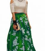 Bollywood Replica - Shraddha Kapoor Green & White Party Wear Crop Top Lehenga
