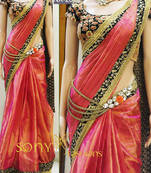 Multicolor embroidered paper cotton saree with blouse