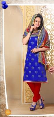 Blue printed chanderi unstitched salwar with dupatta 1