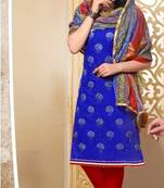 Blue printed chanderi unstitched salwar with dupatta
