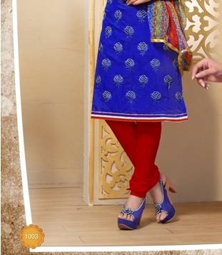 Blue printed chanderi unstitched salwar with dupatta 3