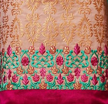 Peach chanderi embroidered straight suit dress material 3