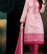 Light Pink embroidered chanderi Straight Suit Dress Material