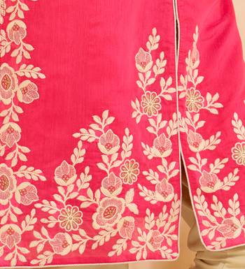Red embroidered Chanderi unstitched salwar with dupatta 3