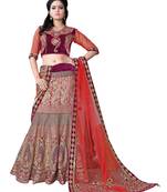 Orange zari woven velvet unstitched lehenga