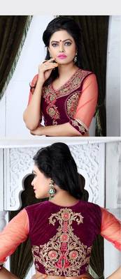 Orange zari woven velvet unstitched lehenga 2