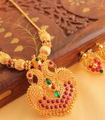 Royal Ruby Emerald Designer Peacock Necklace With Screw Type Earrrings 