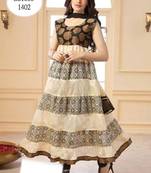 Designer Cream and Black Long Anarkali Dress
