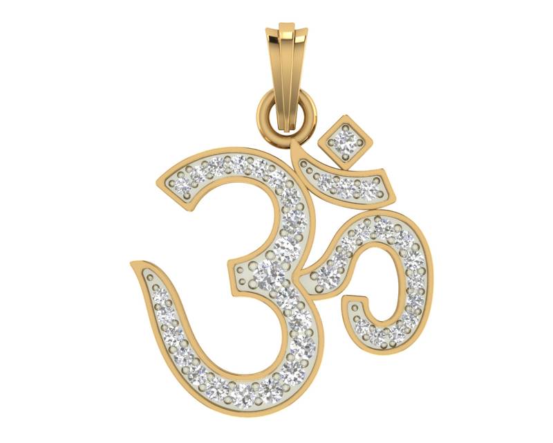 Aumkaara Collection OM Pendant in 14K Gold 32mm size Studded with 40 brilliant cut IGI certified diamonds