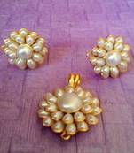 White petals with flower motif pearl pachhi work pendant set traditional pachi jewelry